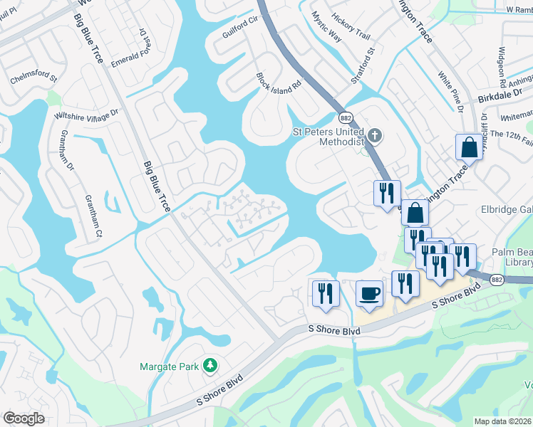 map of restaurants, bars, coffee shops, grocery stores, and more near 12620 Shoreside Lane in Wellington