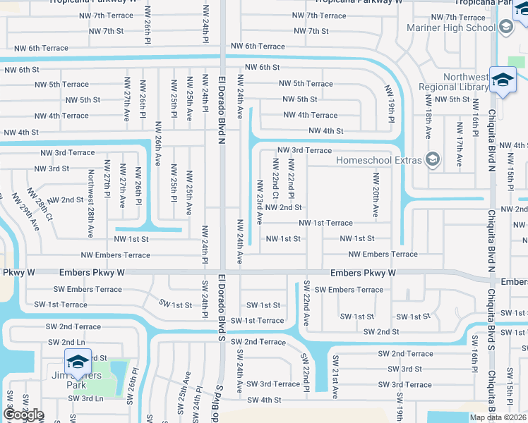 map of restaurants, bars, coffee shops, grocery stores, and more near 112 Northwest 23rd Avenue in Cape Coral