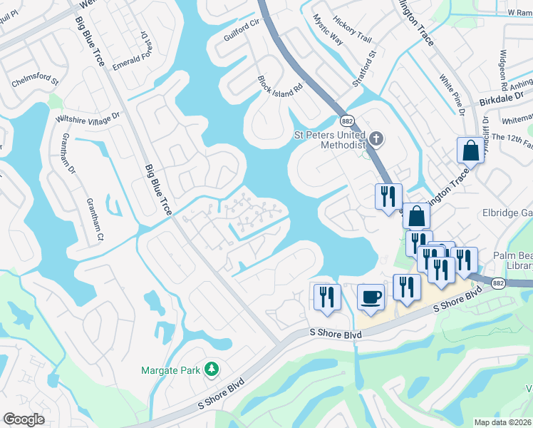 map of restaurants, bars, coffee shops, grocery stores, and more near 12630 Shoreside Lane in Wellington