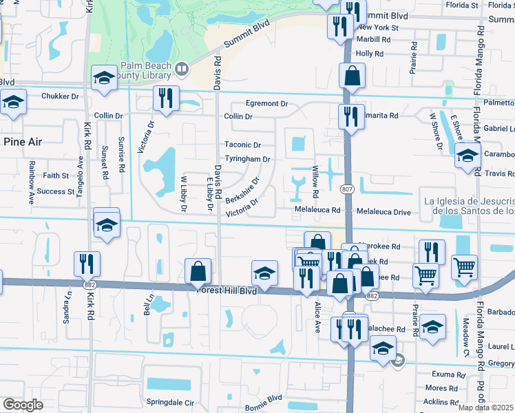 map of restaurants, bars, coffee shops, grocery stores, and more near 1369 Victoria Drive in West Palm Beach