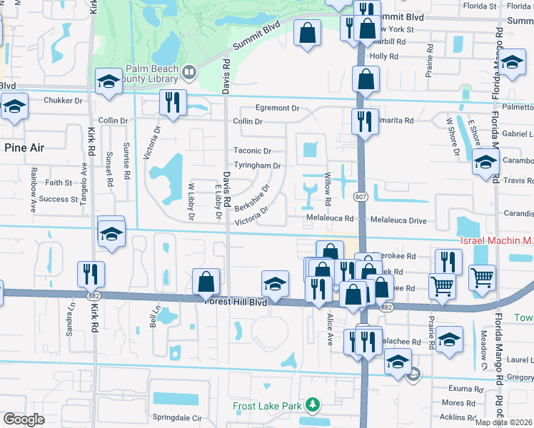 map of restaurants, bars, coffee shops, grocery stores, and more near 1369 Victoria Drive in West Palm Beach