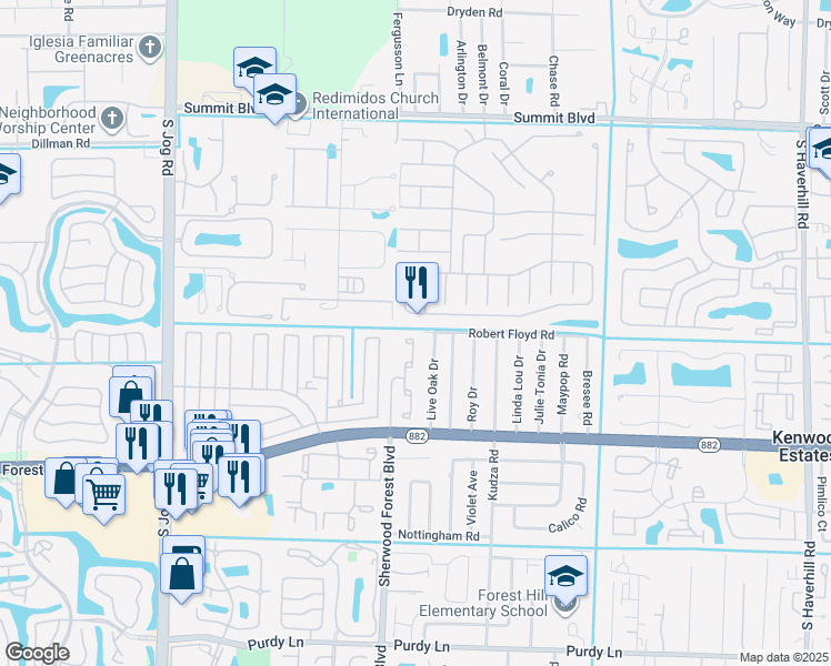 map of restaurants, bars, coffee shops, grocery stores, and more near 6044 Azalea Circle in West Palm Beach