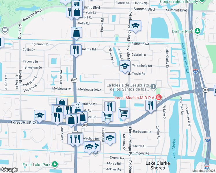 map of restaurants, bars, coffee shops, grocery stores, and more near 2665 Starwood Circle in West Palm Beach