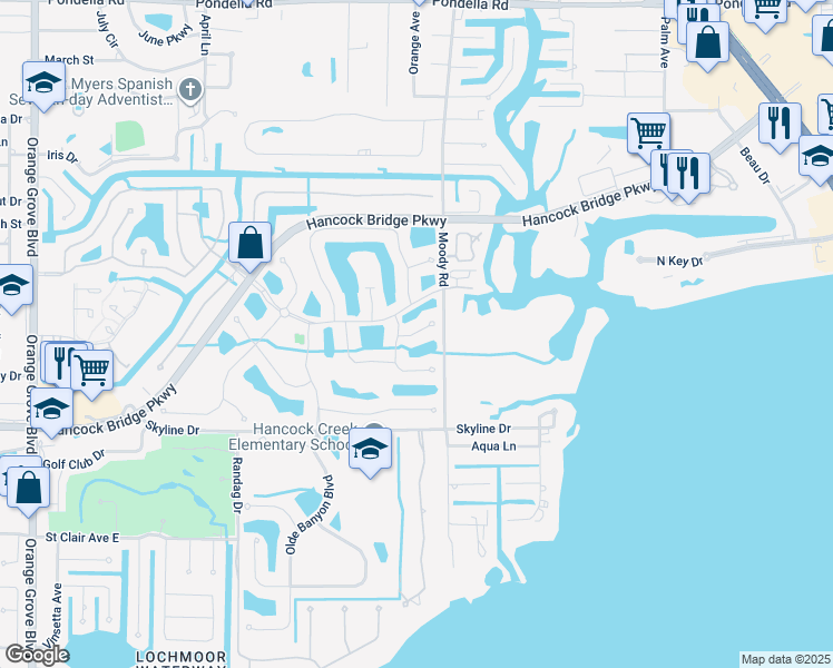 map of restaurants, bars, coffee shops, grocery stores, and more near 3201 Sea Haven Court in North Fort Myers