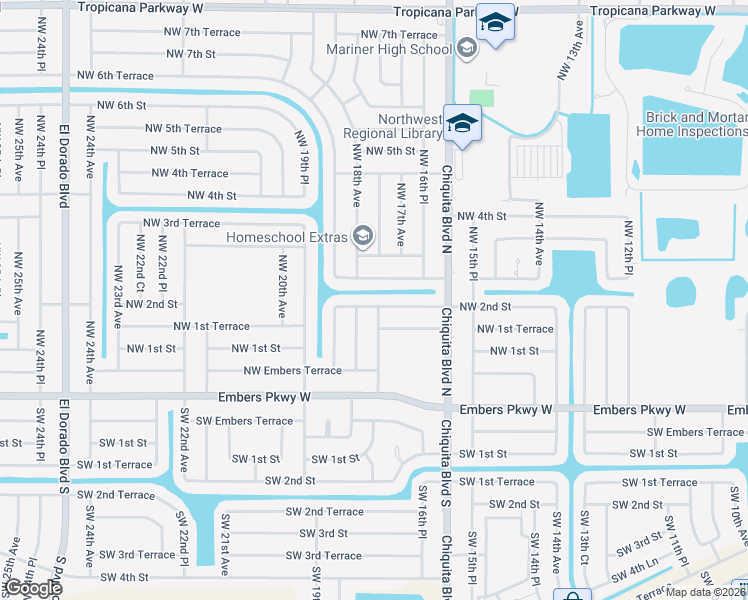 map of restaurants, bars, coffee shops, grocery stores, and more near 1800 Northwest 2nd Terrace in Cape Coral
