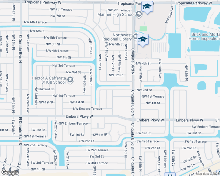 map of restaurants, bars, coffee shops, grocery stores, and more near 1800 Northwest 2nd Terrace in Cape Coral