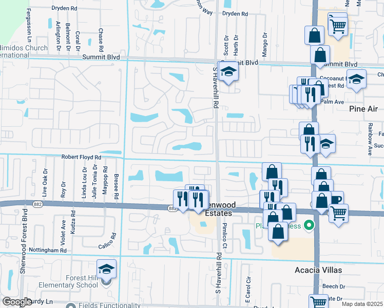 map of restaurants, bars, coffee shops, grocery stores, and more near 1416 Summit Pines Boulevard in West Palm Beach