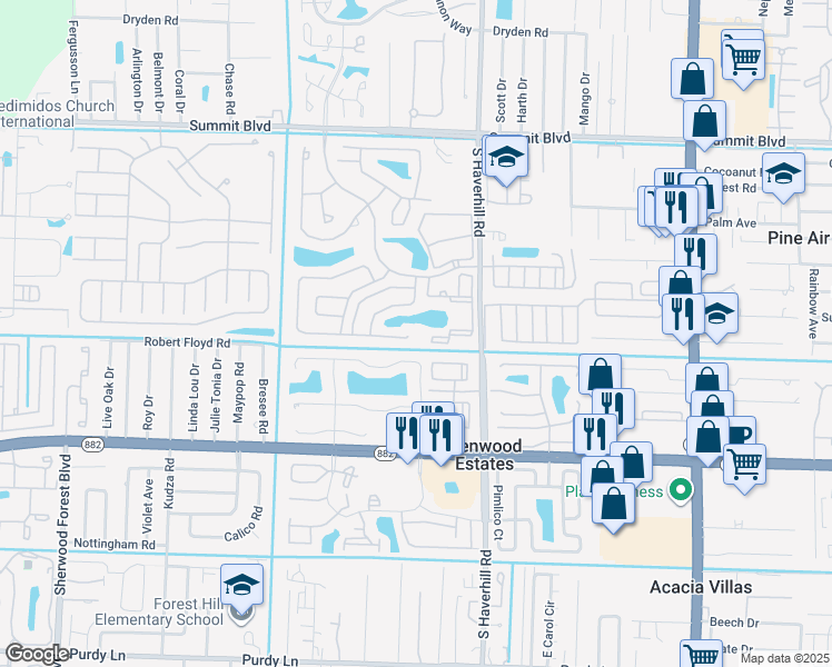 map of restaurants, bars, coffee shops, grocery stores, and more near 1416 Summit Pines Boulevard in West Palm Beach