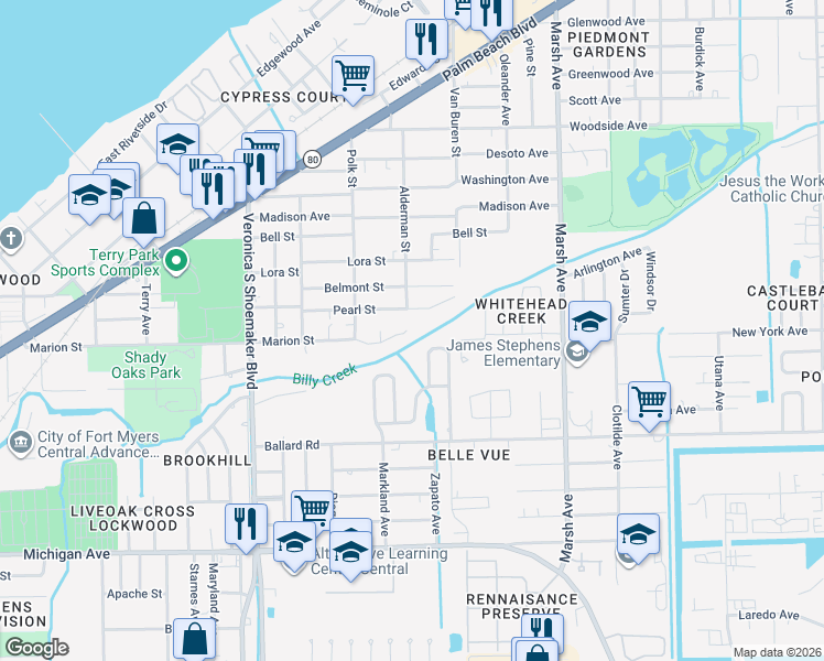 map of restaurants, bars, coffee shops, grocery stores, and more near 3900 Arnold Drive in Fort Myers