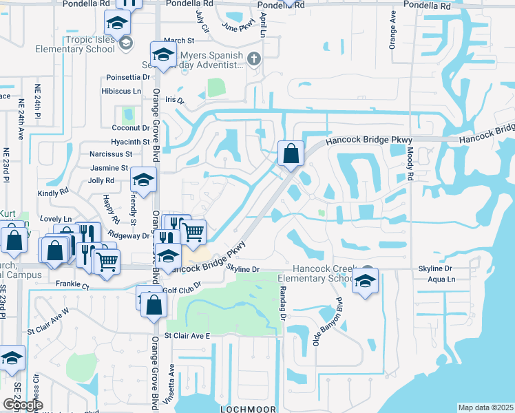 map of restaurants, bars, coffee shops, grocery stores, and more near 12840 Seaside Key Court in North Fort Myers