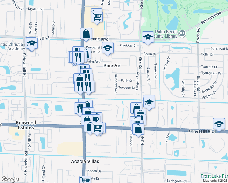 map of restaurants, bars, coffee shops, grocery stores, and more near 4190 Success Street in West Palm Beach