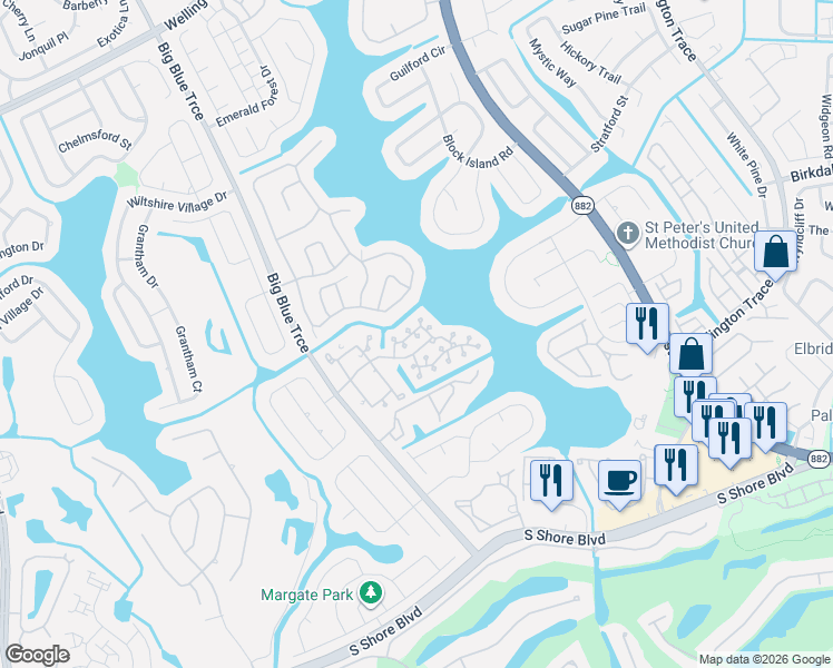 map of restaurants, bars, coffee shops, grocery stores, and more near 1750 Harborside Circle in Wellington