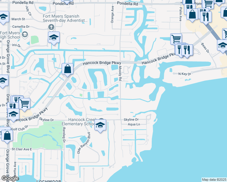 map of restaurants, bars, coffee shops, grocery stores, and more near 3211 Sea Haven Court in North Fort Myers