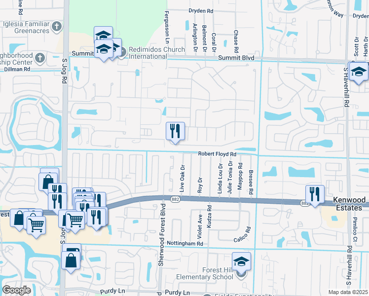map of restaurants, bars, coffee shops, grocery stores, and more near 5965 Azalea Circle in West Palm Beach