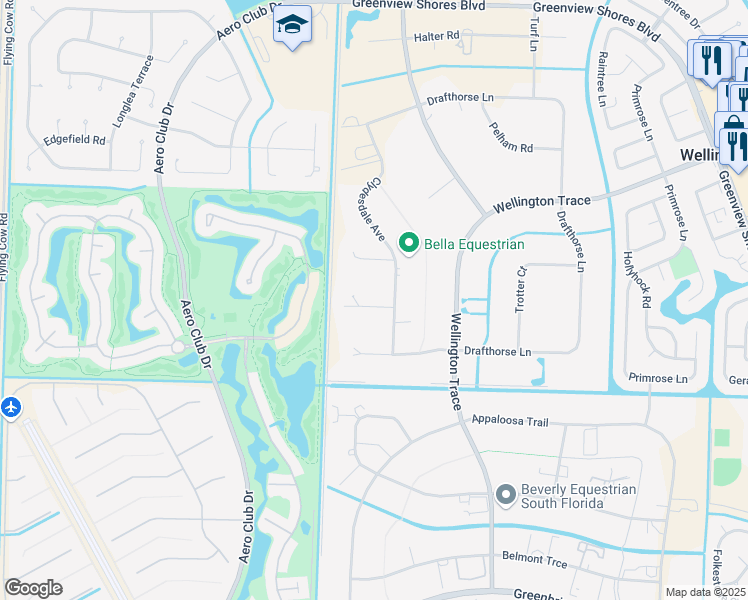 map of restaurants, bars, coffee shops, grocery stores, and more near 14965 Oatland Court in Wellington