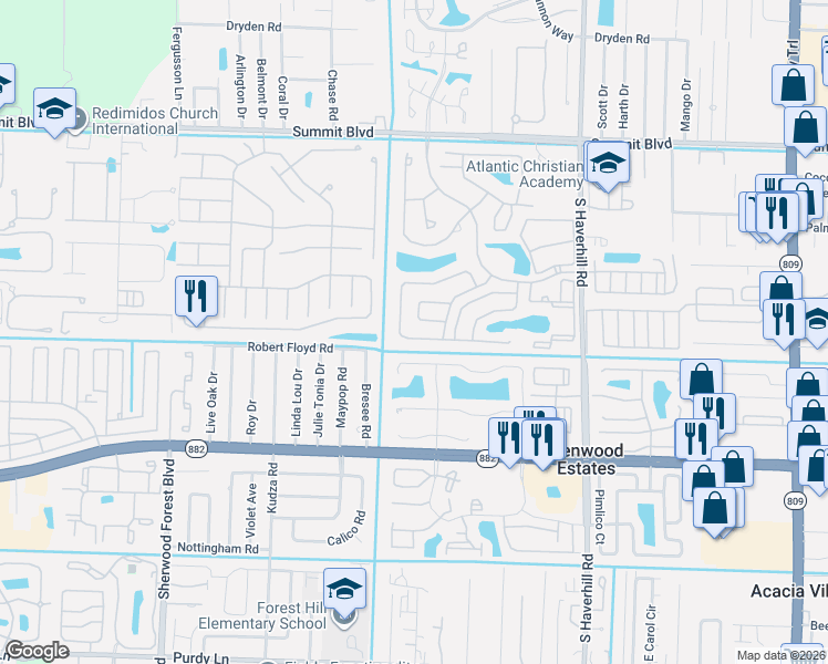 map of restaurants, bars, coffee shops, grocery stores, and more near 5417 Gene Circle in West Palm Beach