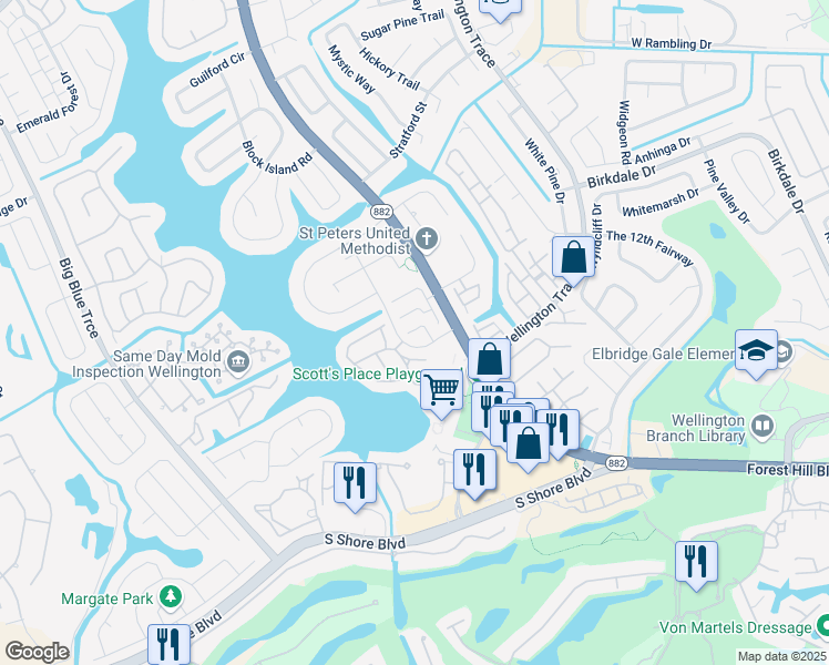 map of restaurants, bars, coffee shops, grocery stores, and more near 1611 Cabot Lane in Wellington