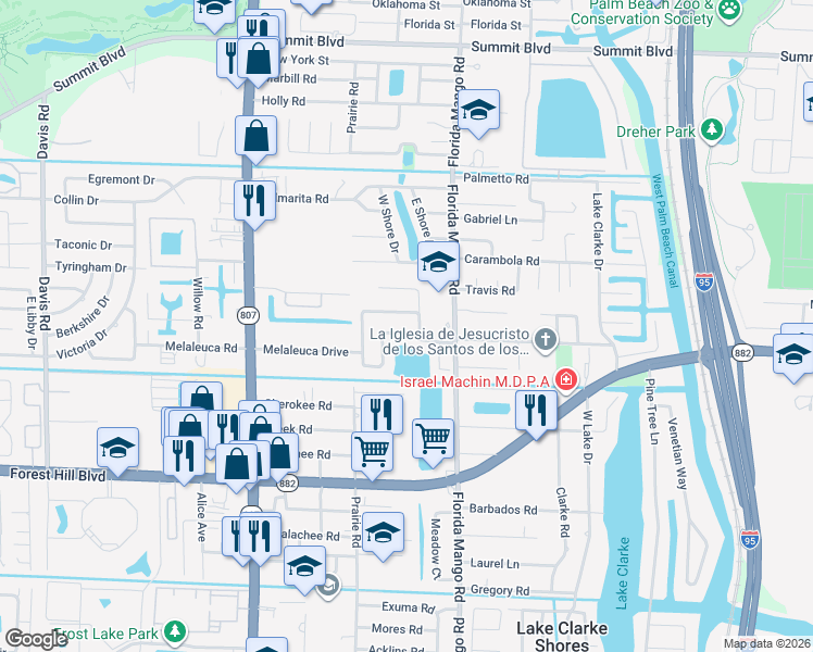 map of restaurants, bars, coffee shops, grocery stores, and more near 2583 West Carandis Road in West Palm Beach