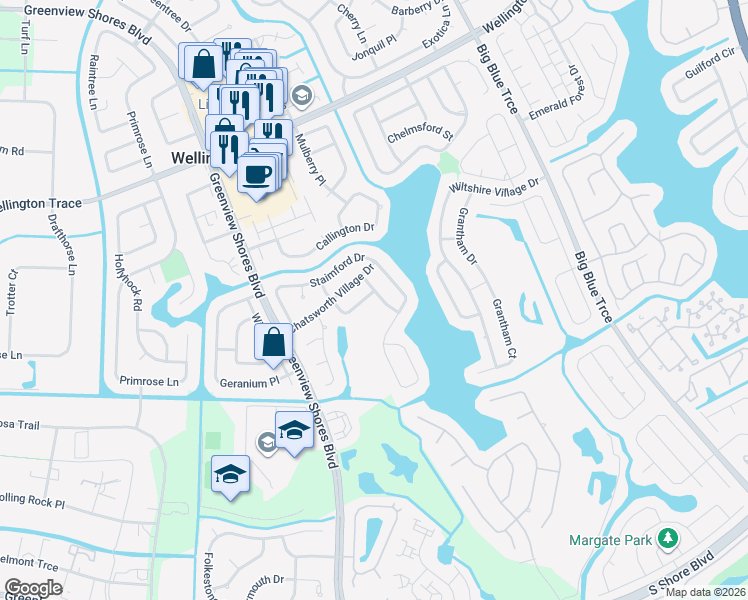 map of restaurants, bars, coffee shops, grocery stores, and more near 13534 Brightstone Street in Wellington