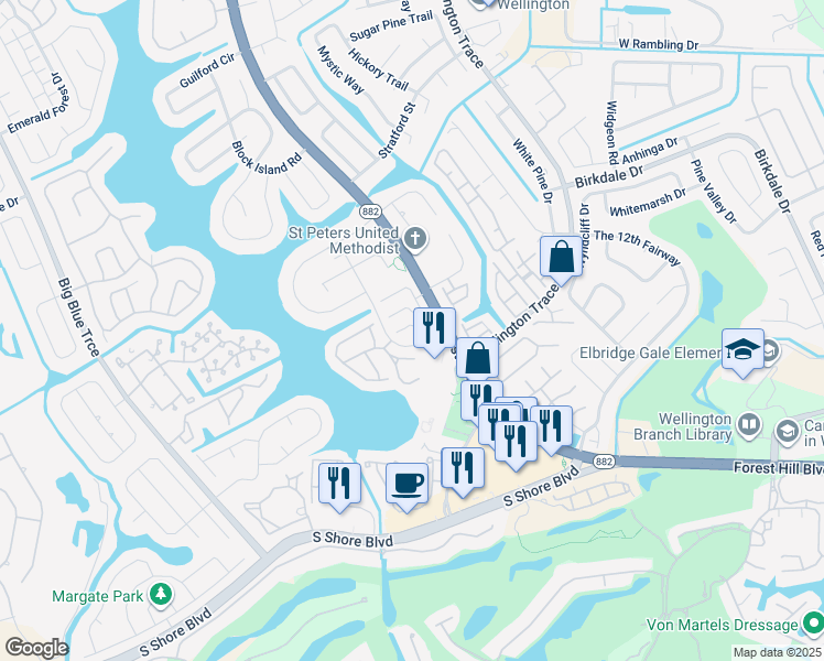map of restaurants, bars, coffee shops, grocery stores, and more near 1611 Cabot Lane in Wellington