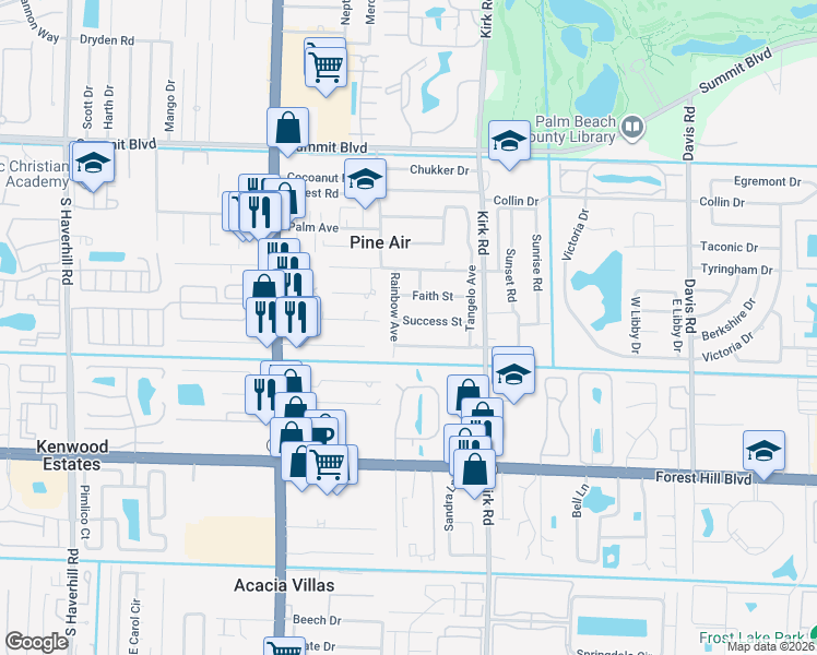 map of restaurants, bars, coffee shops, grocery stores, and more near 4190 Success Street in West Palm Beach