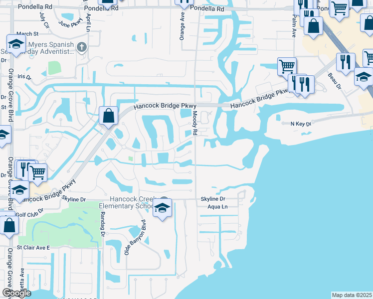 map of restaurants, bars, coffee shops, grocery stores, and more near 3231 Sea Haven Court in North Fort Myers