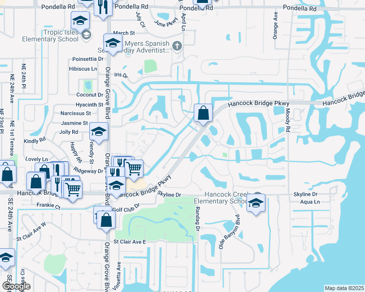 map of restaurants, bars, coffee shops, grocery stores, and more near 12870 Seaside Key Court in North Fort Myers
