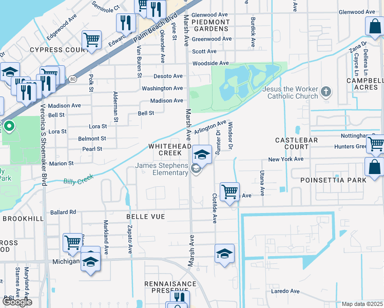 map of restaurants, bars, coffee shops, grocery stores, and more near 1159 Marsh Ave in Fort Myers