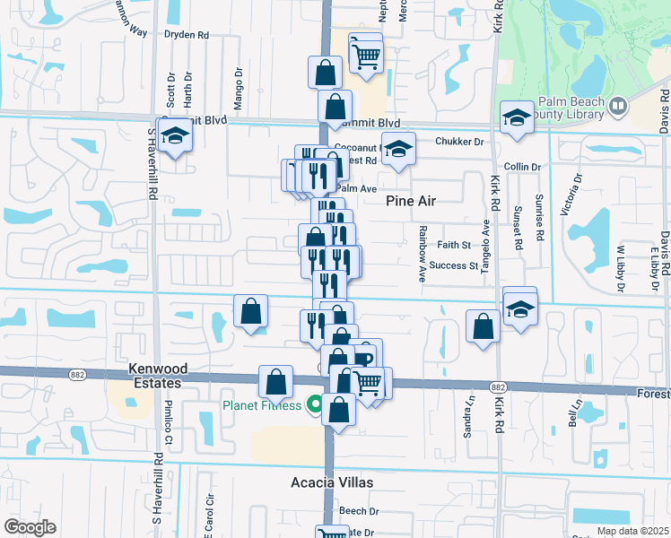 map of restaurants, bars, coffee shops, grocery stores, and more near 1416 South Military Trail in West Palm Beach