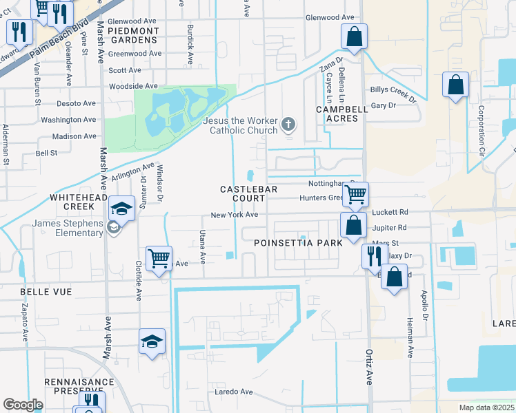 map of restaurants, bars, coffee shops, grocery stores, and more near 35 Castlebar Circle in Fort Myers