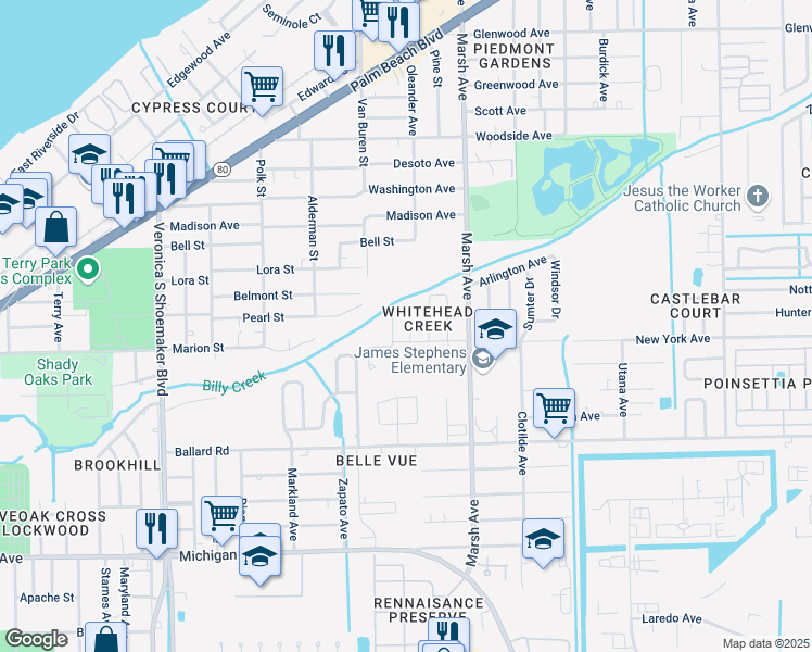 map of restaurants, bars, coffee shops, grocery stores, and more near 1164 Bent Creek Loop in Fort Myers