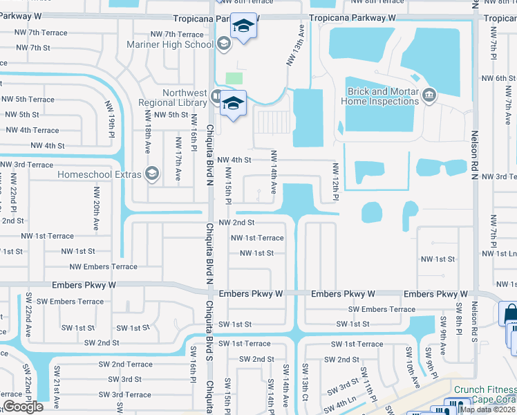 map of restaurants, bars, coffee shops, grocery stores, and more near 1406 Northwest 2nd Street in Cape Coral