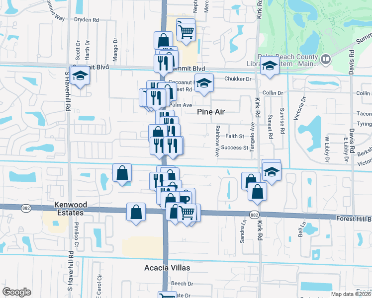 map of restaurants, bars, coffee shops, grocery stores, and more near 4388 Edward Road in West Palm Beach