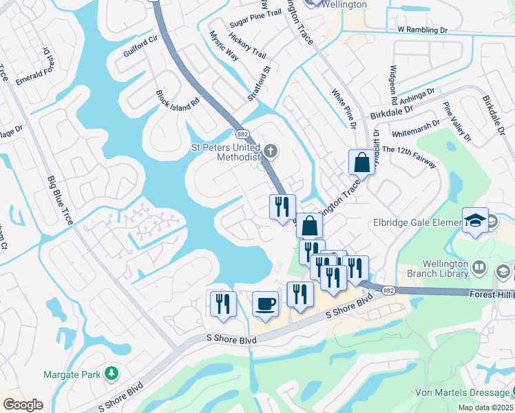 map of restaurants, bars, coffee shops, grocery stores, and more near 1611 Cabot Lane in Wellington