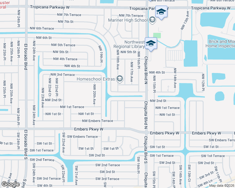 map of restaurants, bars, coffee shops, grocery stores, and more near 1800 Northwest 2nd Terrace in Cape Coral