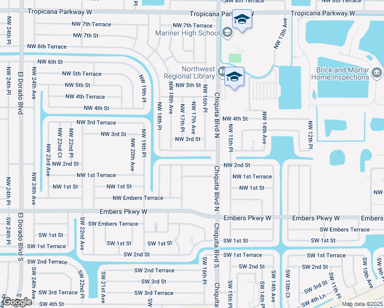 map of restaurants, bars, coffee shops, grocery stores, and more near 1702 Northwest 2nd Terrace in Cape Coral