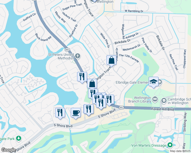 map of restaurants, bars, coffee shops, grocery stores, and more near 12014 Basin Street East in Wellington