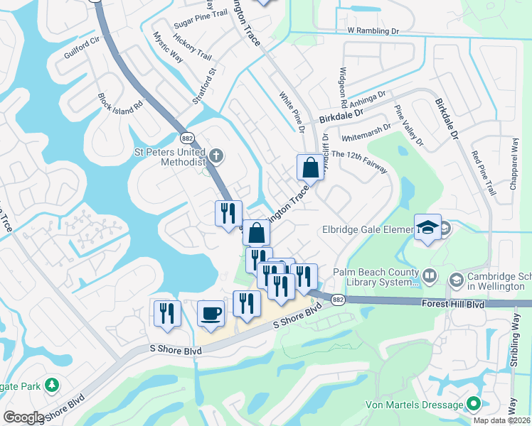 map of restaurants, bars, coffee shops, grocery stores, and more near 12014 Basin Street East in Wellington