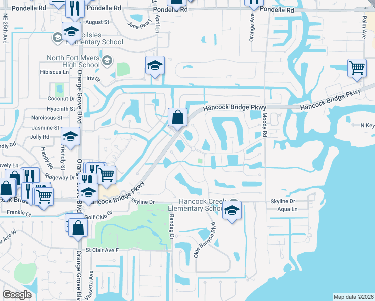 map of restaurants, bars, coffee shops, grocery stores, and more near 13031 Turtle Cove Trail in North Fort Myers