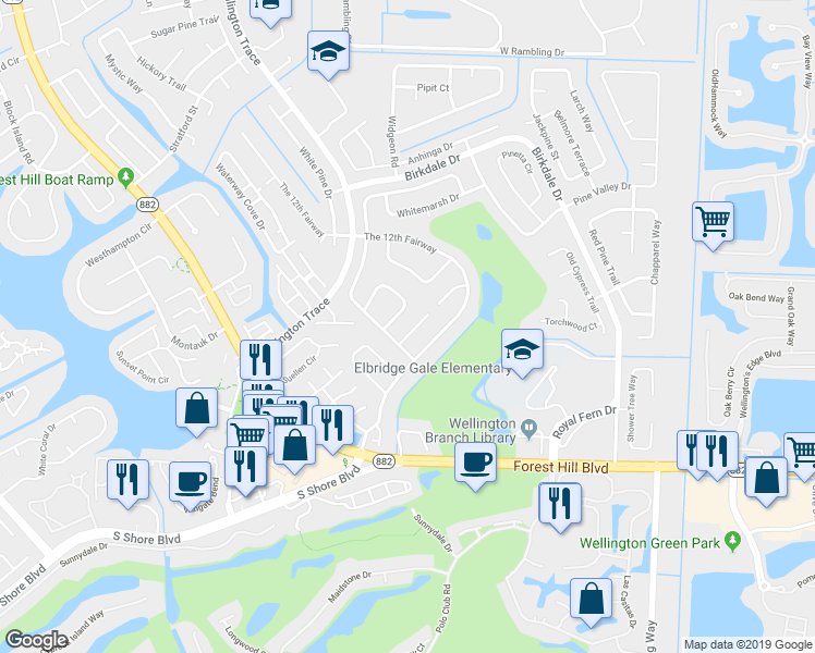 map of restaurants, bars, coffee shops, grocery stores, and more near 1727 Braeburn Place in Wellington