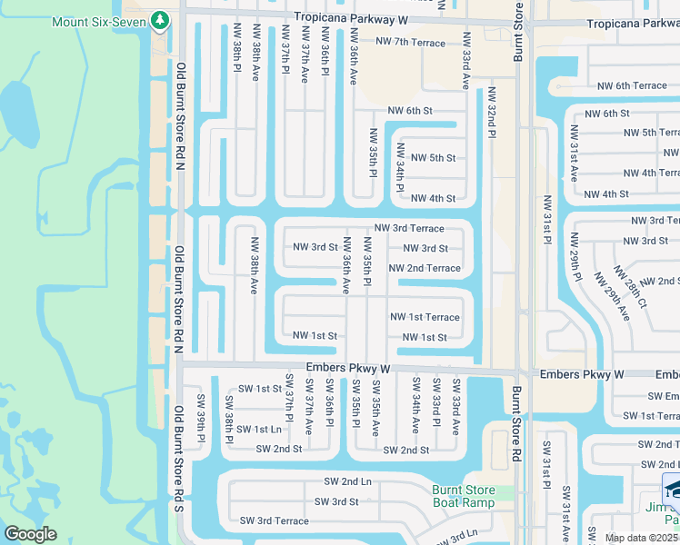 map of restaurants, bars, coffee shops, grocery stores, and more near 3600 Northwest 2nd Terrace in Cape Coral