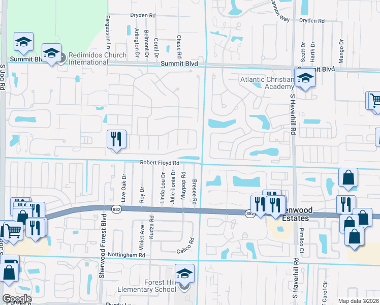 map of restaurants, bars, coffee shops, grocery stores, and more near 5708 Azalea Circle in West Palm Beach