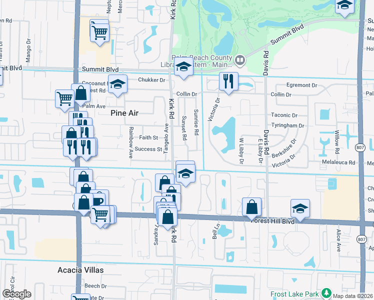 map of restaurants, bars, coffee shops, grocery stores, and more near 1397 Sunset Road in West Palm Beach