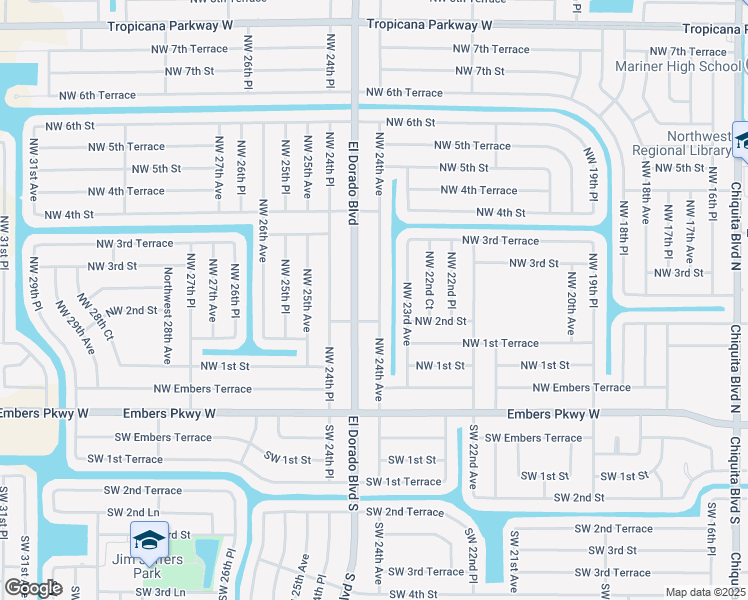 map of restaurants, bars, coffee shops, grocery stores, and more near 210 Northwest 24th Avenue in Cape Coral