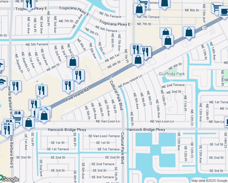 map of restaurants, bars, coffee shops, grocery stores, and more near 230 Cultural Park Boulevard in Cape Coral