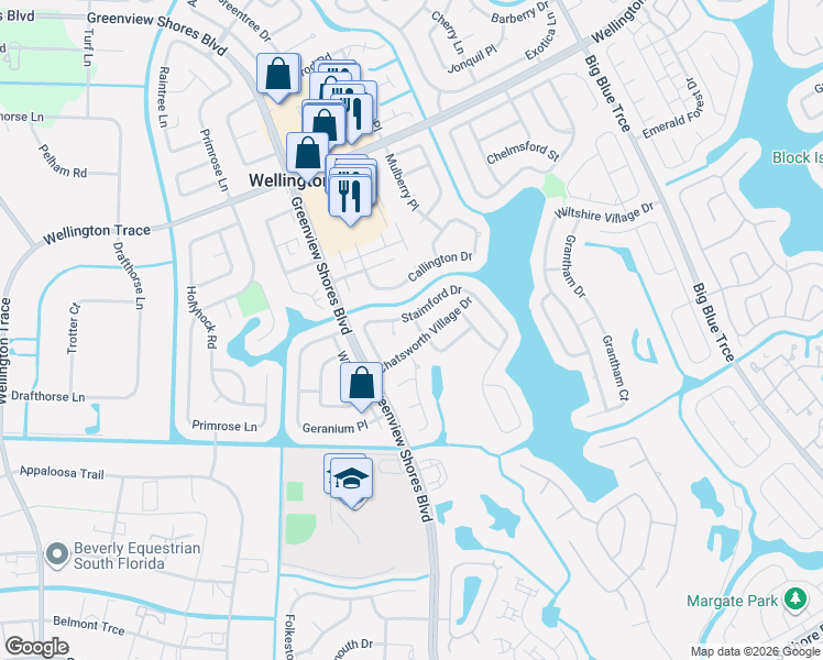 map of restaurants, bars, coffee shops, grocery stores, and more near 13674 Brightstone Street in Wellington