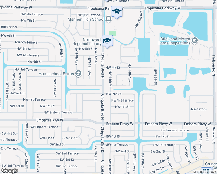 map of restaurants, bars, coffee shops, grocery stores, and more near 214 Northwest 15th Place in Cape Coral