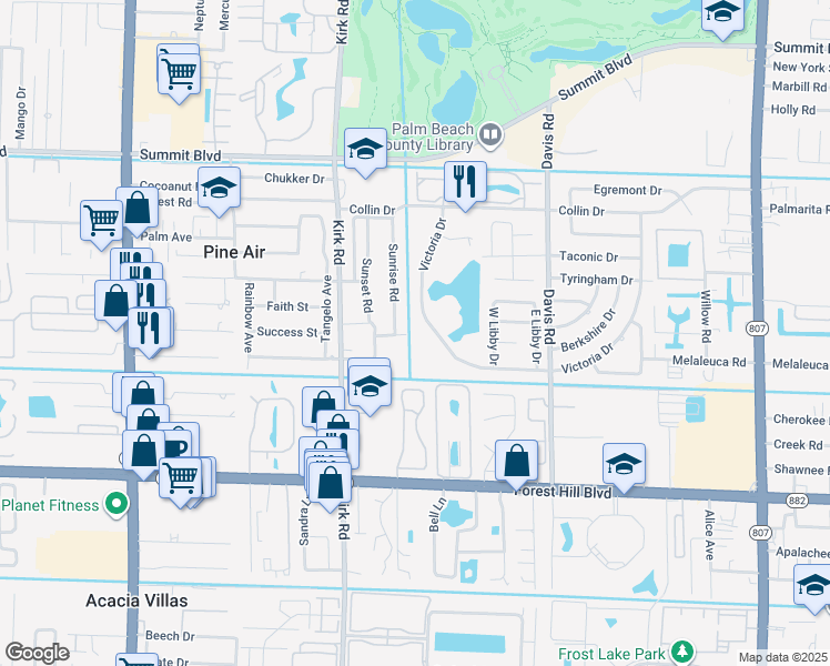 map of restaurants, bars, coffee shops, grocery stores, and more near 3786 Victoria Drive in West Palm Beach
