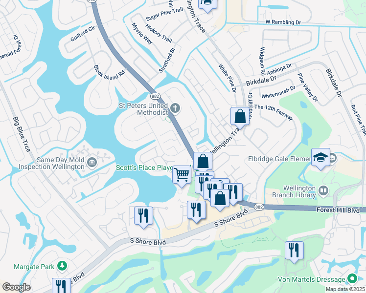 map of restaurants, bars, coffee shops, grocery stores, and more near 12159 Cuddington Court in Wellington