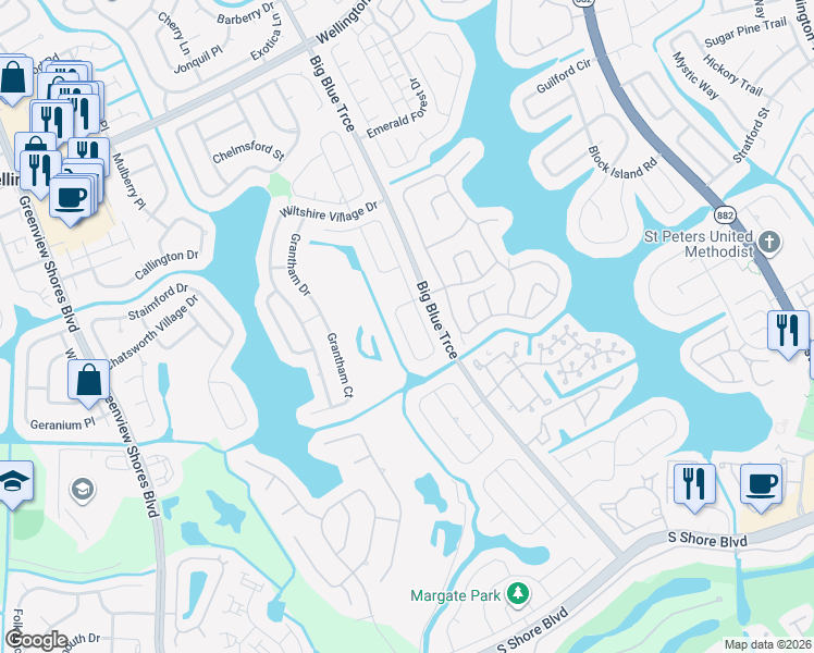 map of restaurants, bars, coffee shops, grocery stores, and more near 1721 Farmington Circle in Wellington